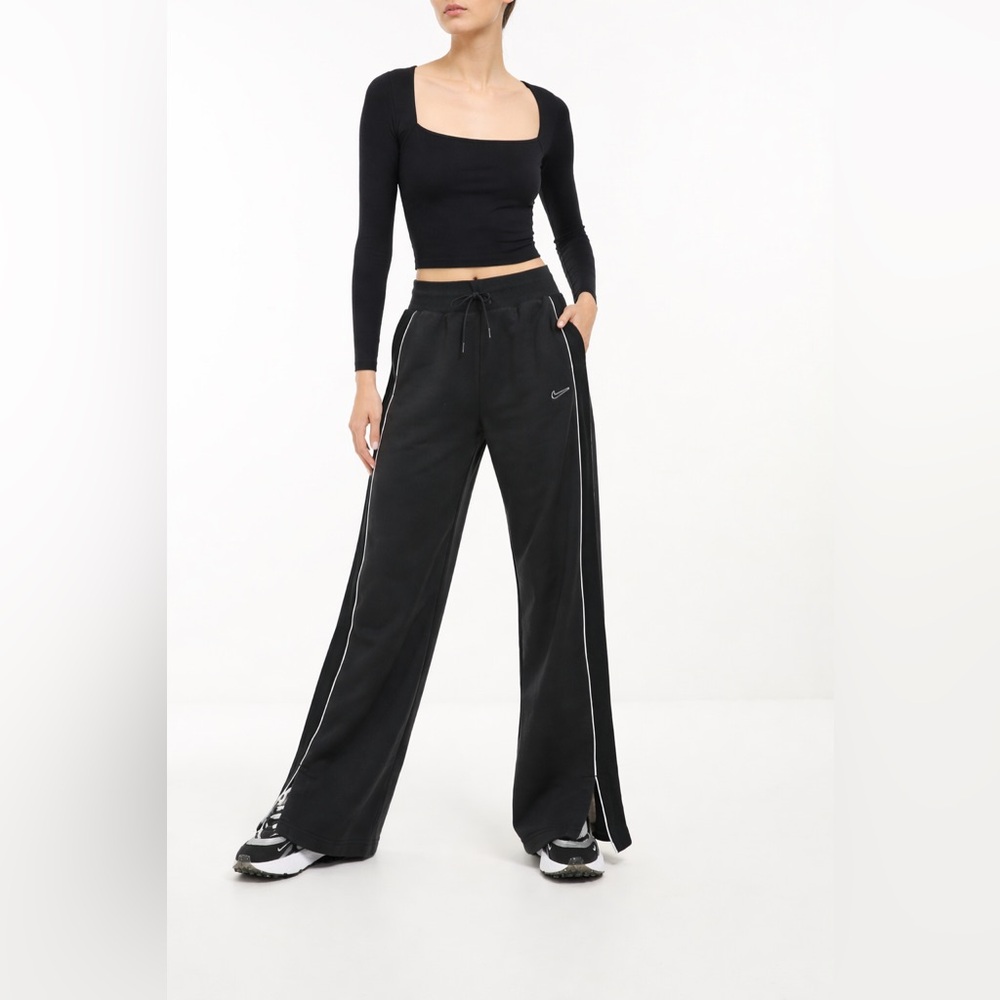 NWT Nike Phoenix High-Waisted Wide-Leg Sweat Pants Black Gray, size Small